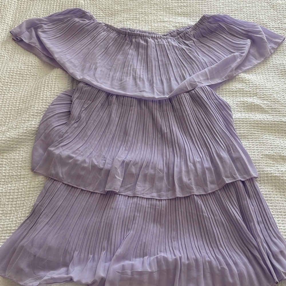 Amazon Lavender Off-Shoulder Pleated Blouse